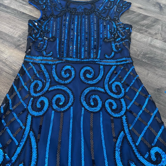 WOMAN'S DRESS Black BLUE SEQUIN Gatsby DRESS - Picture 6 of 8